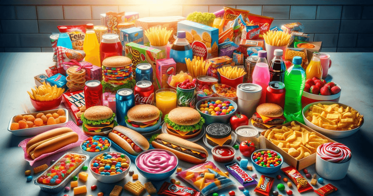 array-of-processed-foods-on-white-table