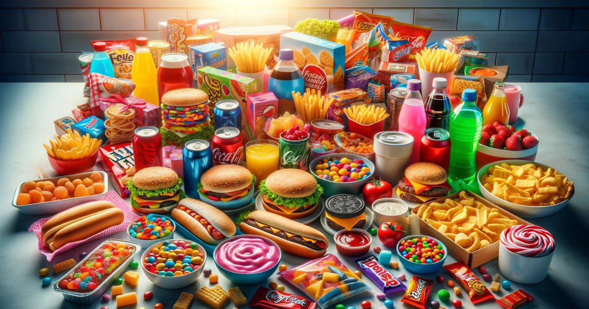array-of-processed-foods-on-white-table