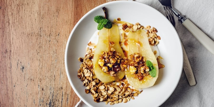 how-to-make-eucalyptus-poached-pear-with-pine-nut-granola 3