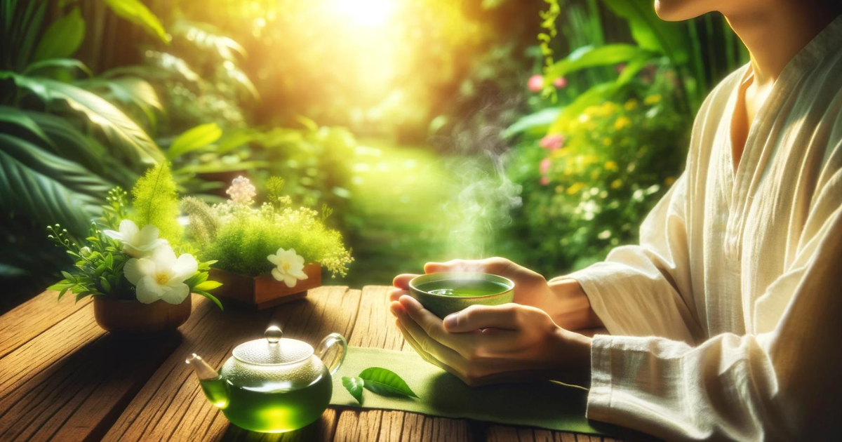 person-holding-a-cup-of-green-tea-surrounded-by-nature