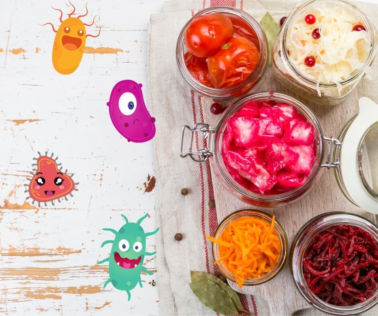 fun-cartoon-microbes-next-to-pickled-veggetables