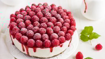 Authentic Raspberry Glazed Vegan Cheesecake