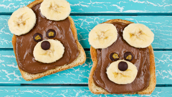 nutella peanut butter toast with bananas and bear faces