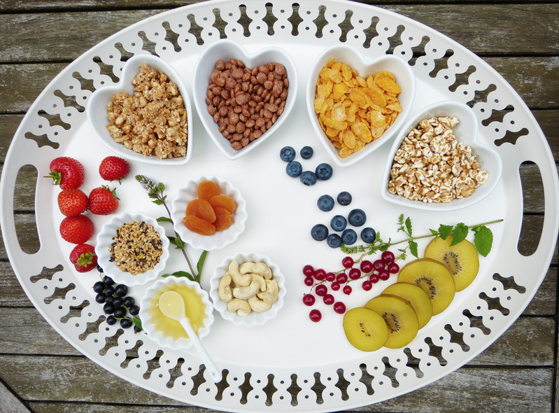 fruits nuts and seeds on a tray healthy