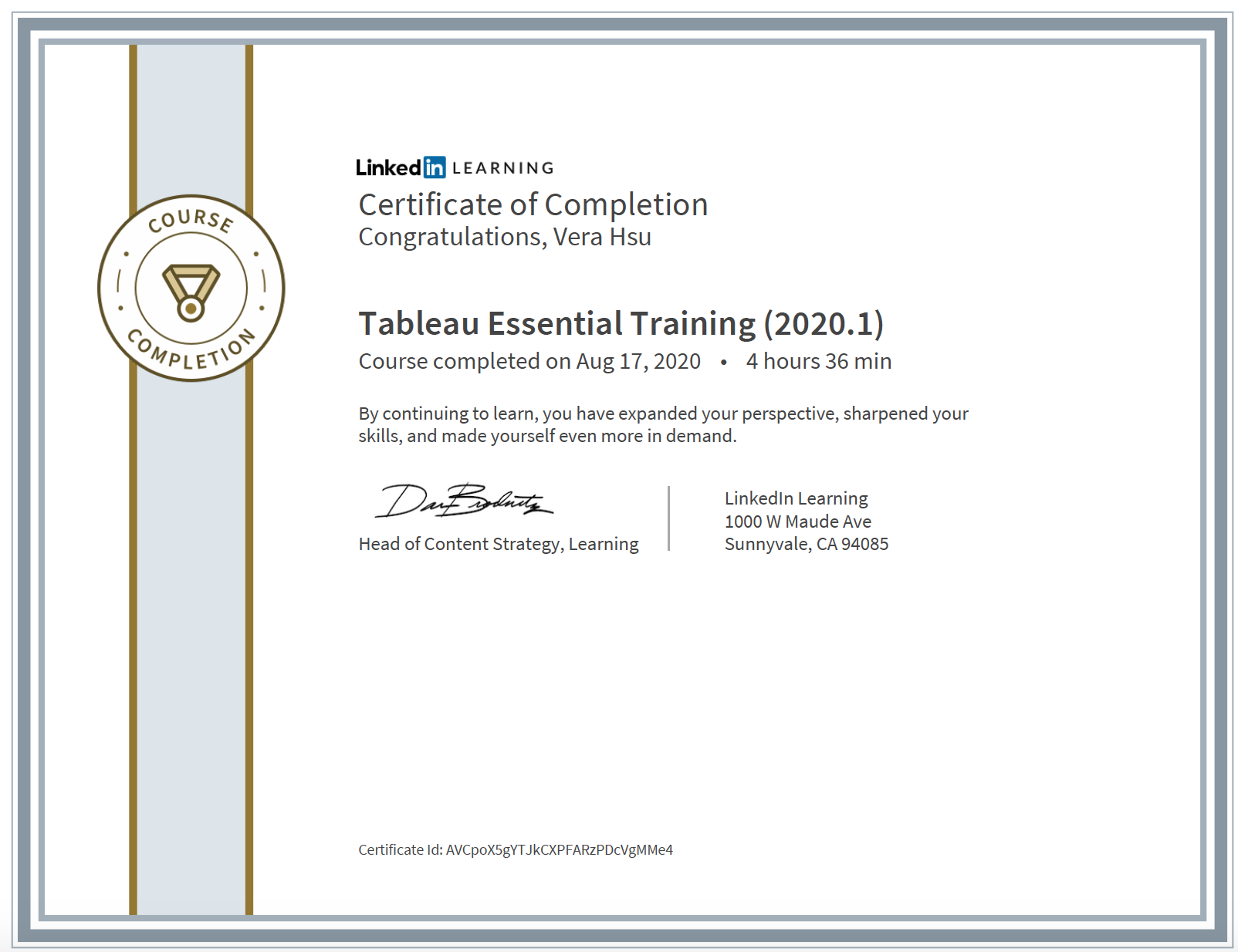 Vera-Hu-Tableau-Certification Vera-Hu-Tableau-Certification